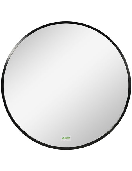 Kleankin Round Bathroom Mirror, Modern Wall-mounted Makeup Mirror with Aluminium Frame for Washroom Living Room, Black, 50x50 cm - pic 21588 | FastDaddyshop