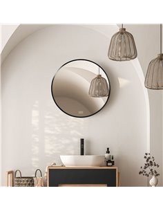 Kleankin Round Bathroom Mirror, Modern Wall-mounted Makeup Mirror with Aluminium Frame for Washroom Living Room, Black, 50x50 cm 2