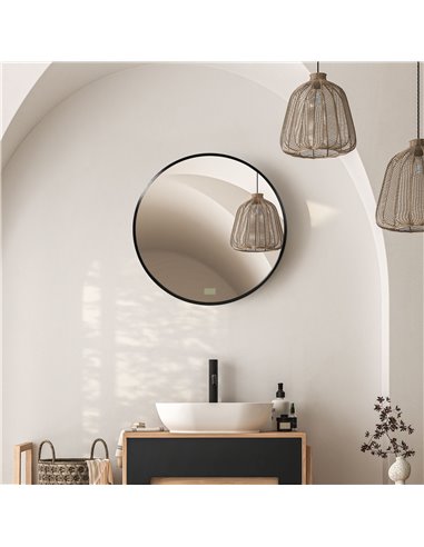 Kleankin 50x50 cm Round Bathroom Mirror with Aluminium Frame, Black