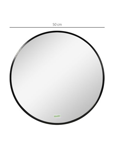 Kleankin 50x50 cm Round Bathroom Mirror with Aluminium Frame, Black