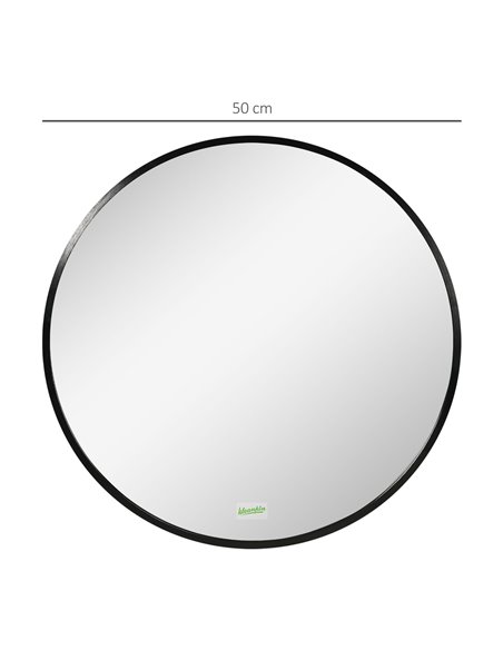 Kleankin 50x50 cm Round Bathroom Mirror with Aluminium Frame, Black - pic 21590 | FastDaddyshop