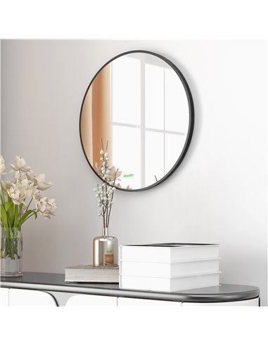 Kleankin 50x50 cm Round Bathroom Mirror with Aluminium Frame, Black