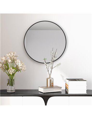 Kleankin 50x50 cm Round Bathroom Mirror with Aluminium Frame, Black