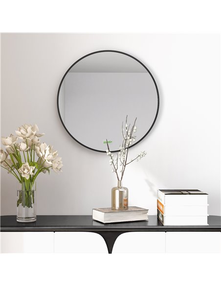 Kleankin 50x50 cm Round Bathroom Mirror with Aluminium Frame, Black - pic 21592 | FastDaddyshop