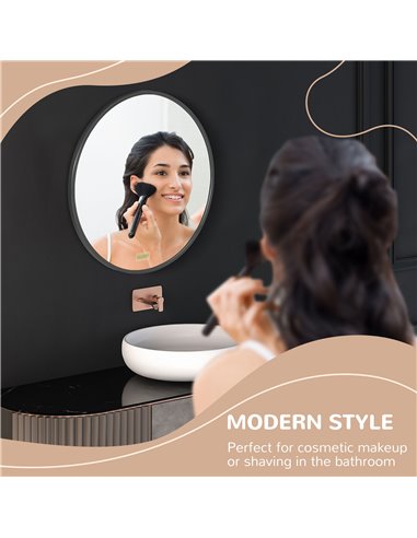 Kleankin 50x50 cm Round Bathroom Mirror with Aluminium Frame, Black