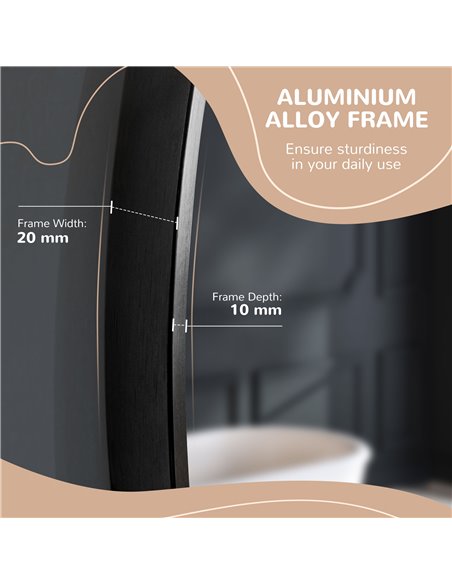 Kleankin Round Bathroom Mirror, Modern Wall-mounted Makeup Mirror with Aluminium Frame for Washroom Living Room, Black, 50x50 cm - pic 21594 | FastDaddyshop