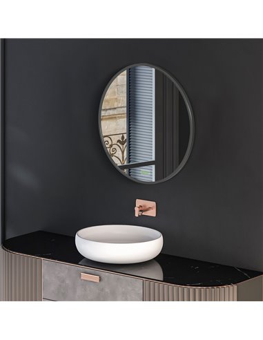 Kleankin Round Bathroom Mirror, Modern Wall-mounted Makeup Mirror with Aluminium Frame for Washroom Living Room, Black, 50x50 cm