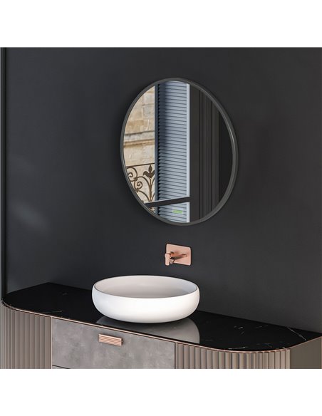 Kleankin Round Bathroom Mirror, Modern Wall-mounted Makeup Mirror with Aluminium Frame for Washroom Living Room, Black, 50x50 cm - pic 21596 | FastDaddyshop