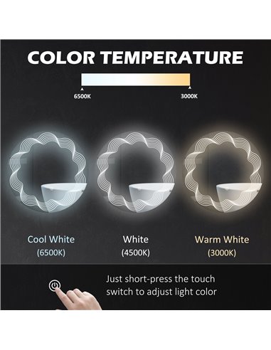 Kleankin LED Bathroom Mirror with Lights, Dimming Lighted Bathroom Mirror, Wall Mounted Vanity Mirror with 3 Colour, Smart Touch