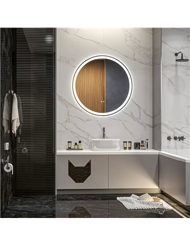 Kleankin Round Bathroom Mirror with 3 Temperature Colours, LED, Defogging Film, Memory Function