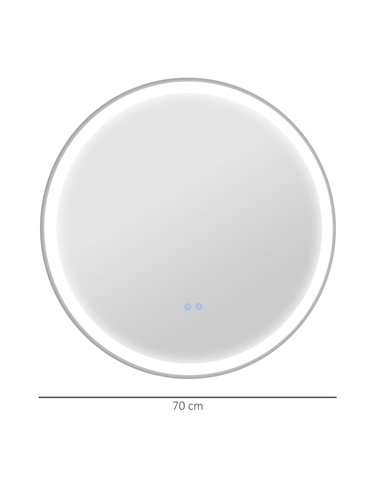 Kleankin Round Bathroom Mirror with 3 Temperature Colours, LED, Defogging Film, Memory Function