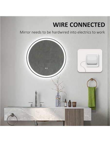 Kleankin Round Bathroom Mirror with 3 Temperature Colours, LED, Defogging Film, Memory Function - pic 21631 | FastDaddyshop