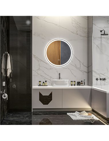 Kleankin 60cm Round Bathroom Mirror with LED, Defogging Film, Memory Function