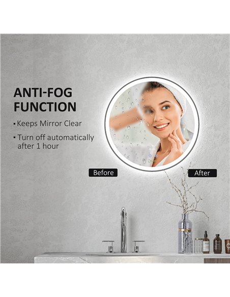 Kleankin 60cm Round Bathroom Mirror with LED, Defogging Film, Memory Function - pic 21638 | FastDaddyshop