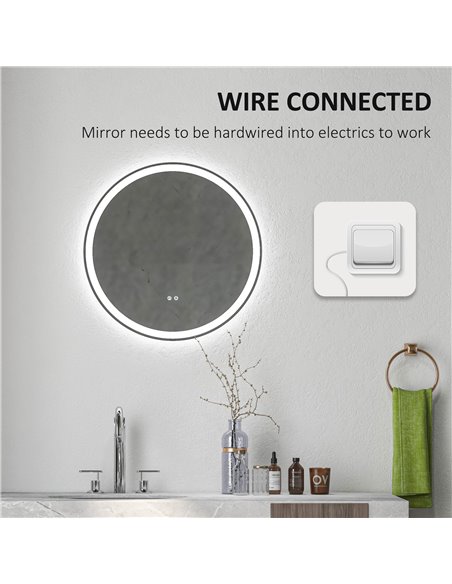 Kleankin 60cm Round Bathroom Mirror with LED, Defogging Film, Memory Function - pic 21640 | FastDaddyshop