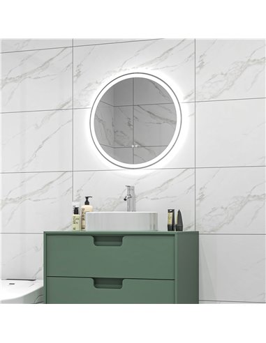 Kleankin 60cm Round Bathroom Mirror with LED, Defogging Film, Memory Function