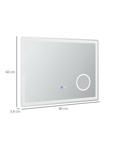 Kleankin LED Bathroom Mirror with Dimming Lights, 3X Magnifying Mirror, 3 Colour Front and Backlit - pic 21644 | FastDaddyshop