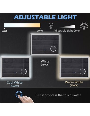 Kleankin LED Bathroom Mirror with Dimming Lights, 3X Magnifying Mirror, Vanity Mirror with 3 Colour Front and Backlit