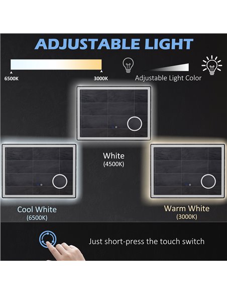 Kleankin LED Bathroom Mirror with Dimming Lights, 3X Magnifying Mirror, Vanity Mirror with 3 Colour Front and Backlit - pic 21647 | FastDaddyshop