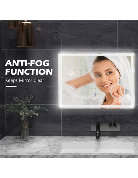 Kleankin LED Bathroom Mirror with Dimming Lights, 3X Magnifying Mirror, Vanity Mirror with 3 Colour Front and Backlit - pic 21648 | FastDaddyshop