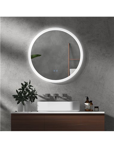 Kleankin 70cm Round Bathroom Mirror with LED Lights, Defogging Film, Memory Function