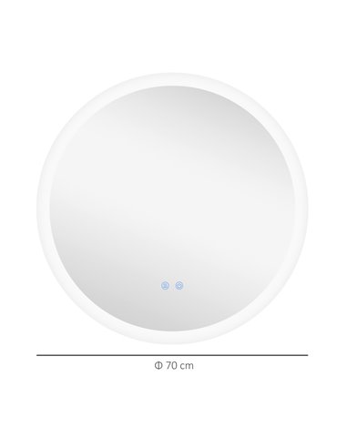Kleankin 70cm Round Bathroom Mirror with LED Lights, Defogging Film, Memory Function