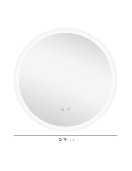 Kleankin 70cm Round Bathroom Mirror with LED Lights, Defogging Film, Memory Function - pic 21653 | FastDaddyshop