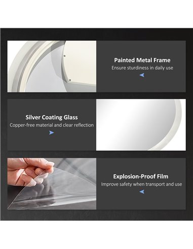 Kleankin 70cm Round Bathroom Mirror with LED Lights, Defogging Film, Memory Function