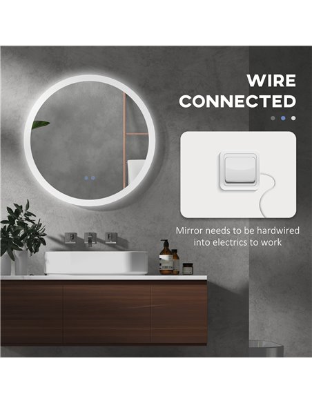 Kleankin 70cm Round Bathroom Mirror with LED Lights, Defogging Film, Memory Function - pic 21658 | FastDaddyshop