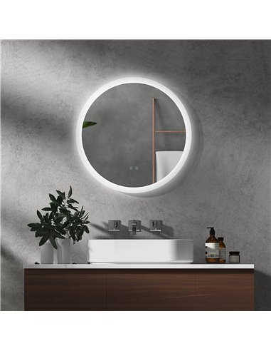 Kleankin 60cm Round Bathroom Mirror with LED Lights, Defogging Film, Memory Function