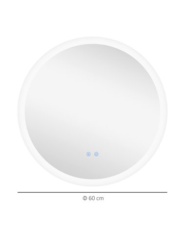 Kleankin 60cm Round Bathroom Mirror with LED Lights, Defogging Film, Memory Function