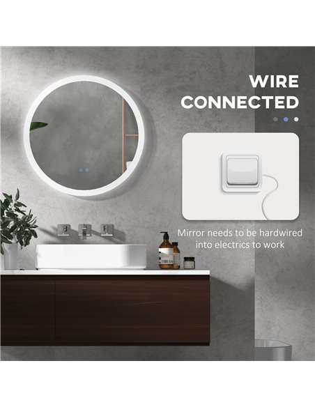 Kleankin 60cm Round Bathroom Mirror with LED Lights, Defogging Film, Memory Function - pic 21667 | FastDaddyshop