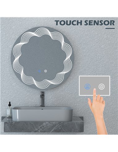 Kleankin 60cm LED Bathroom Mirror with 3 Colour, Smart Touch, Anti-Fog