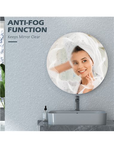Kleankin LED Bathroom Mirror with Lights, Dimming Lighted Bathroom Mirror, Wall Mounted Vanity Mirror with 3 Colour, Smart Touch