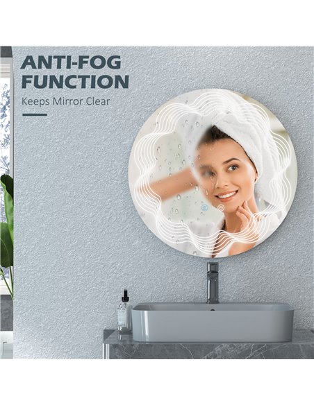 Kleankin LED Bathroom Mirror with Lights, Dimming Lighted Bathroom Mirror, Wall Mounted Vanity Mirror with 3 Colour, Smart Touch - pic 21675 | FastDaddyshop