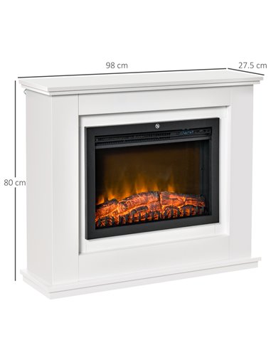HOMCOM 1kW/2kW Electric Fireplace Heater with Remote Control, Flame Effect, White