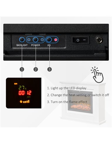 HOMCOM 1kW/2kW Electric Fireplace Heater with Remote Control, Flame Effect, White