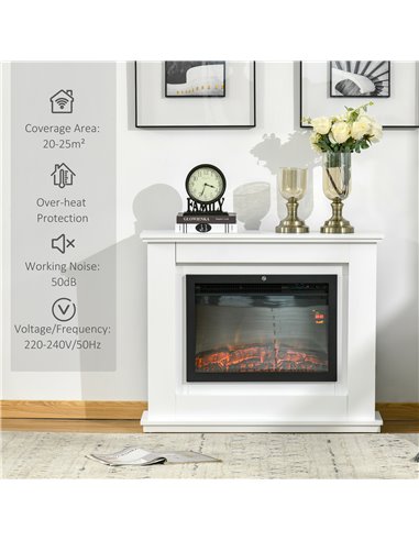 HOMCOM 1kW/2kW Electric Fireplace Heater with Remote Control, Flame Effect, White