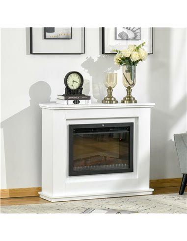 HOMCOM 1kW/2kW Electric Fireplace Heater with Remote Control, Flame Effect, White