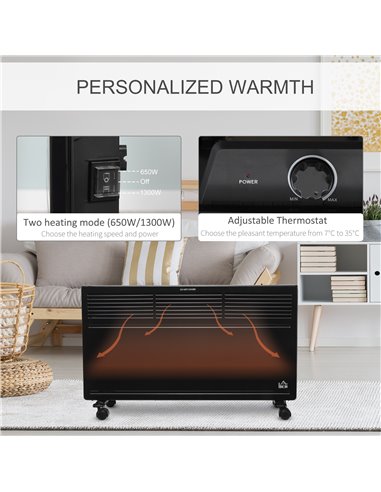 HOMCOM Convector Radiator Heater with 2 Heat Settings, Thermostat and Safety Cut-Off, Black
