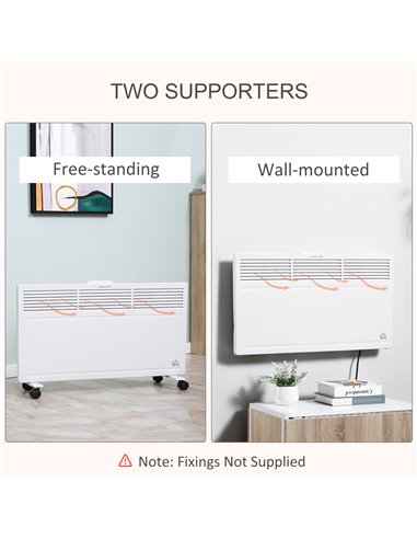 HOMCOM Convector Radiator Heater with 2 Heat Settings, Thermostat, Safety Cut-Off, White