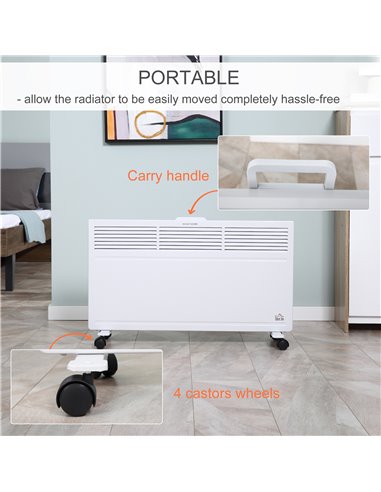 HOMCOM Convector Radiator Heater with 2 Heat Settings, Thermostat, Safety Cut-Off, White