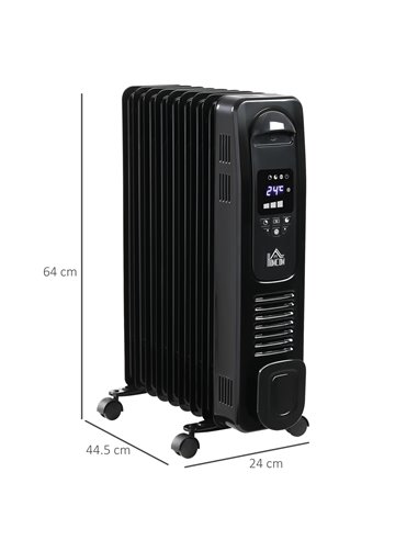 HOMCOM 2180W Digital Oil Filled Radiator, 9 Fin with LED, Timer, Safety Cut-Off, Black