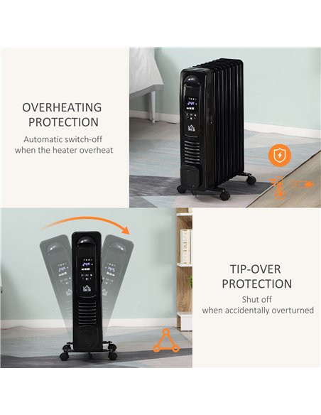 HOMCOM 2180W Digital Oil Filled Radiator, 9 Fin with LED, Timer, Safety Cut-Off, Black - pic 21708 | FastDaddyshop