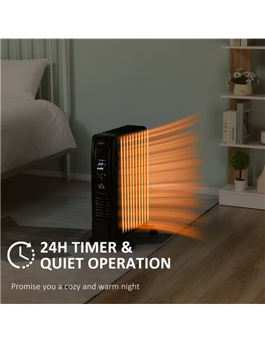 HOMCOM 2180W Digital Oil Filled Radiator, 9 Fin with LED, Timer, Safety Cut-Off, Black