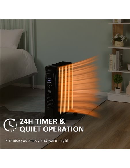 HOMCOM 2180W Digital Oil Filled Radiator, 9 Fin with LED, Timer, Safety Cut-Off, Black - pic 21710 | FastDaddyshop