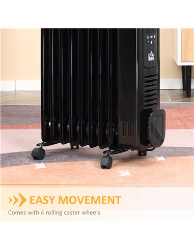 HOMCOM 2180W Digital Oil Filled Radiator, 9 Fin with LED, Timer, Safety Cut-Off, Black