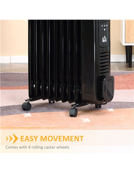 HOMCOM 2180W Digital Oil Filled Radiator, 9 Fin with LED, Timer, Safety Cut-Off, Black - pic 21711 | FastDaddyshop