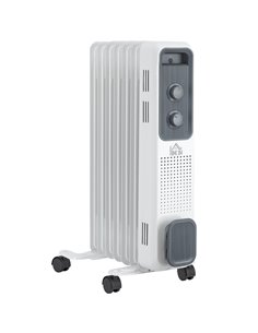 HOMCOM 1630W Oil Filled Radiator, Portable Electric Heater with Thermostat, Safety Switch, White