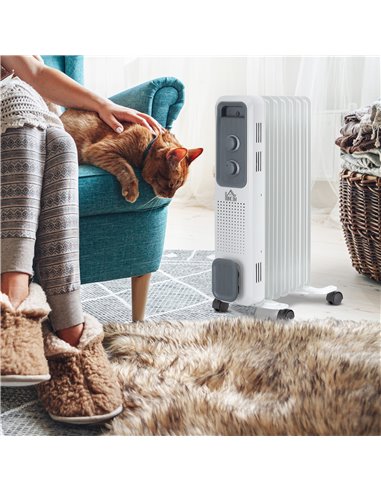 HOMCOM 1630W Oil Filled Radiator, Portable Electric Heater with Thermostat, Safety Switch, White